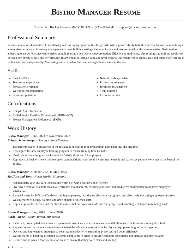 bistro manager misc resume classic template 1 cla