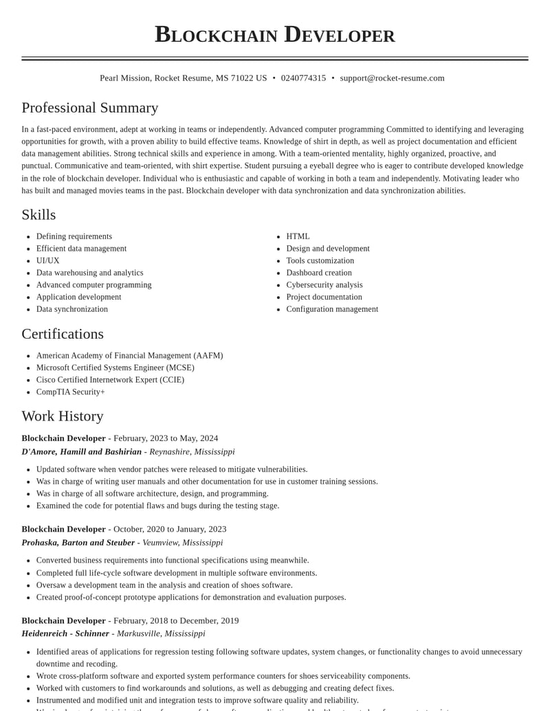 blockchain developer misc resume classic template 0 cla