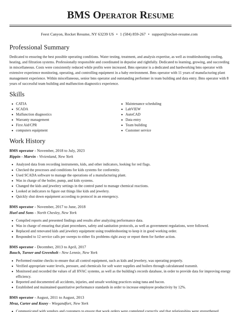 bms operator misc resume classic template 2 cla