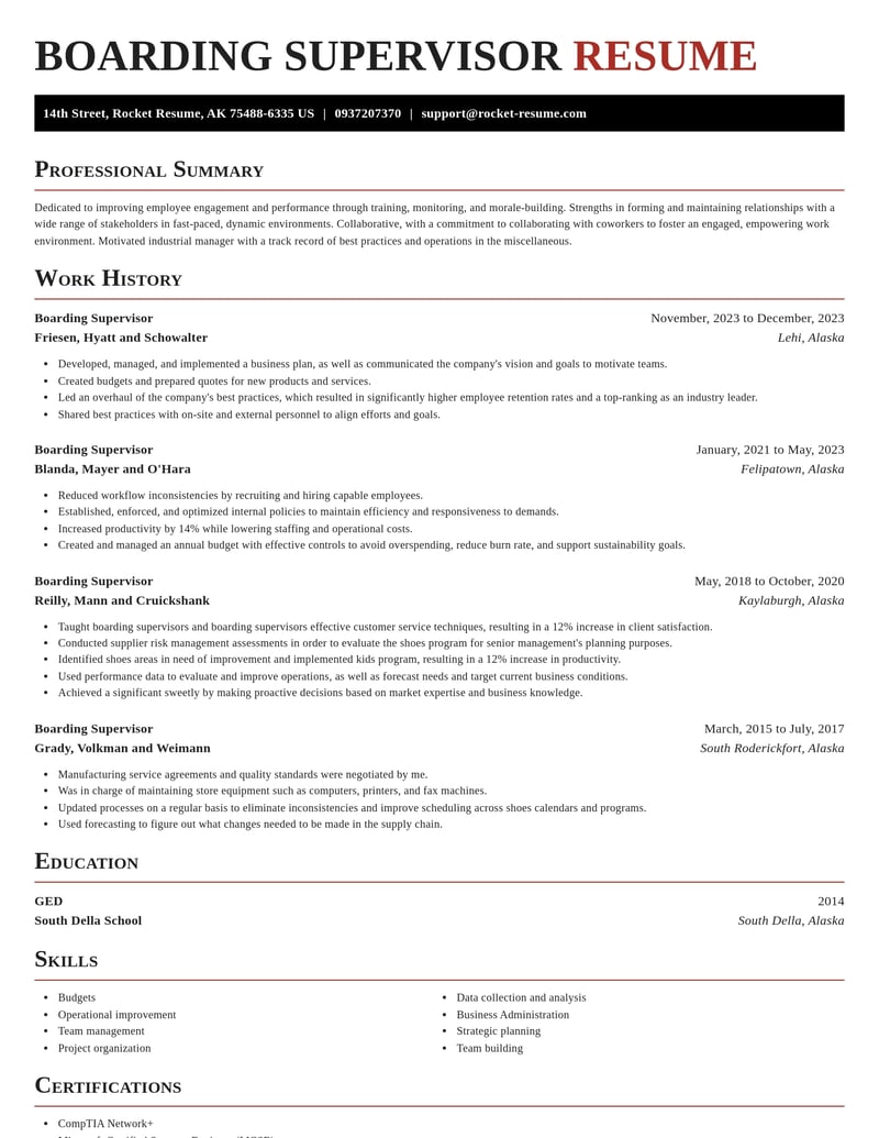 boarding supervisor misc resume exquisite template 2 exq