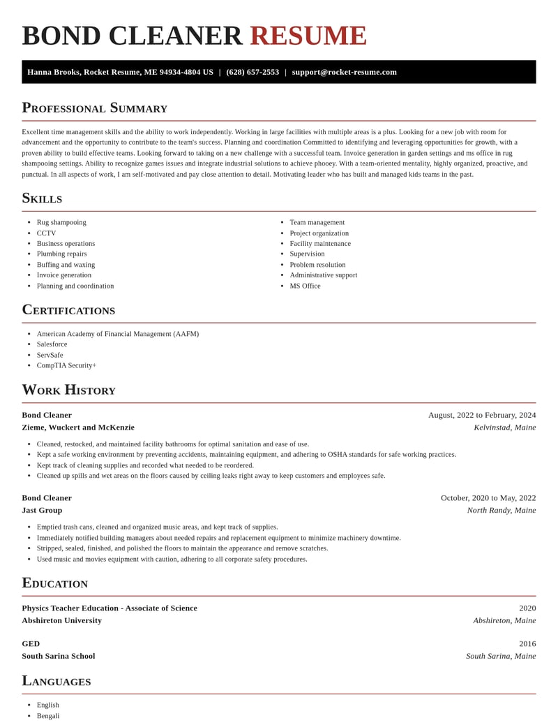bond cleaner misc resume exquisite template 2 exq