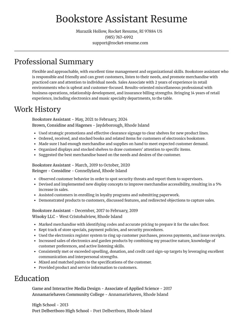bookstore assistant misc resume focal point template 0 foc