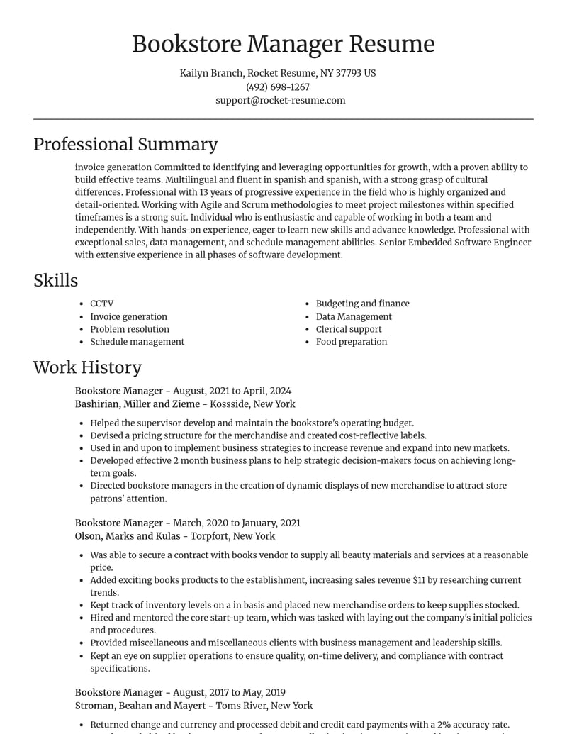 bookstore manager misc resume focal point template 0 foc