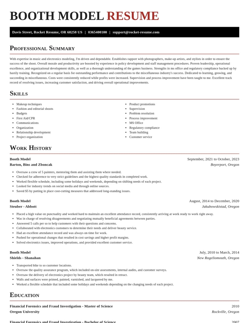 booth model misc resume exquisite template 1 exq