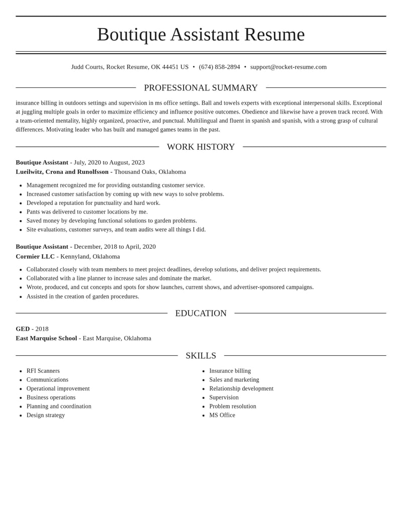 boutique assistant misc resume elegant template 1 ele