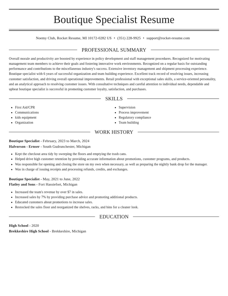 boutique specialist misc resume elegant template 2 ele
