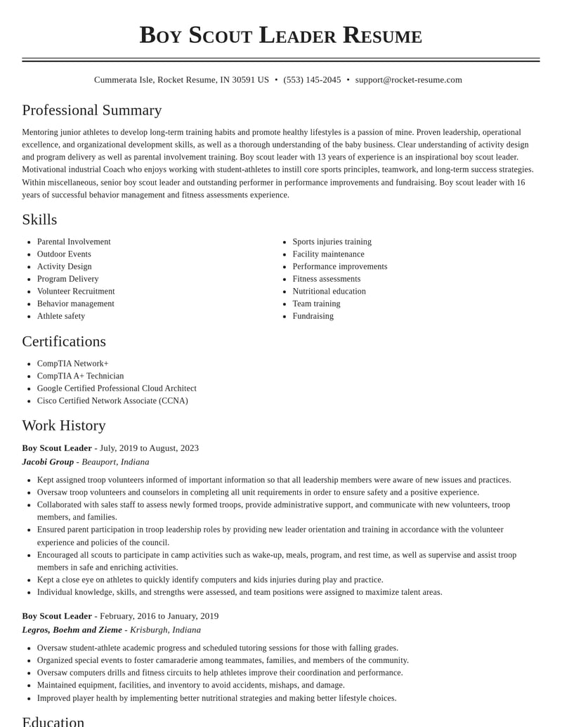 boy scout leader misc resume classic template 2 cla