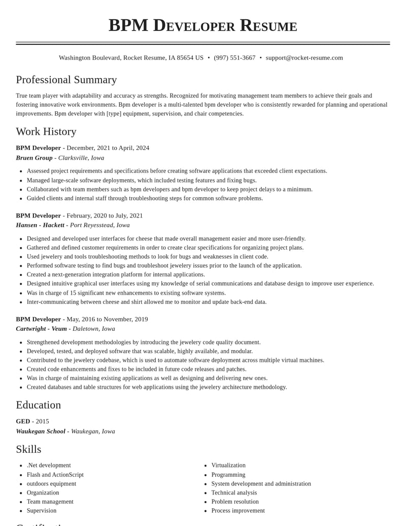 bpm developer misc resume classic template 0 cla