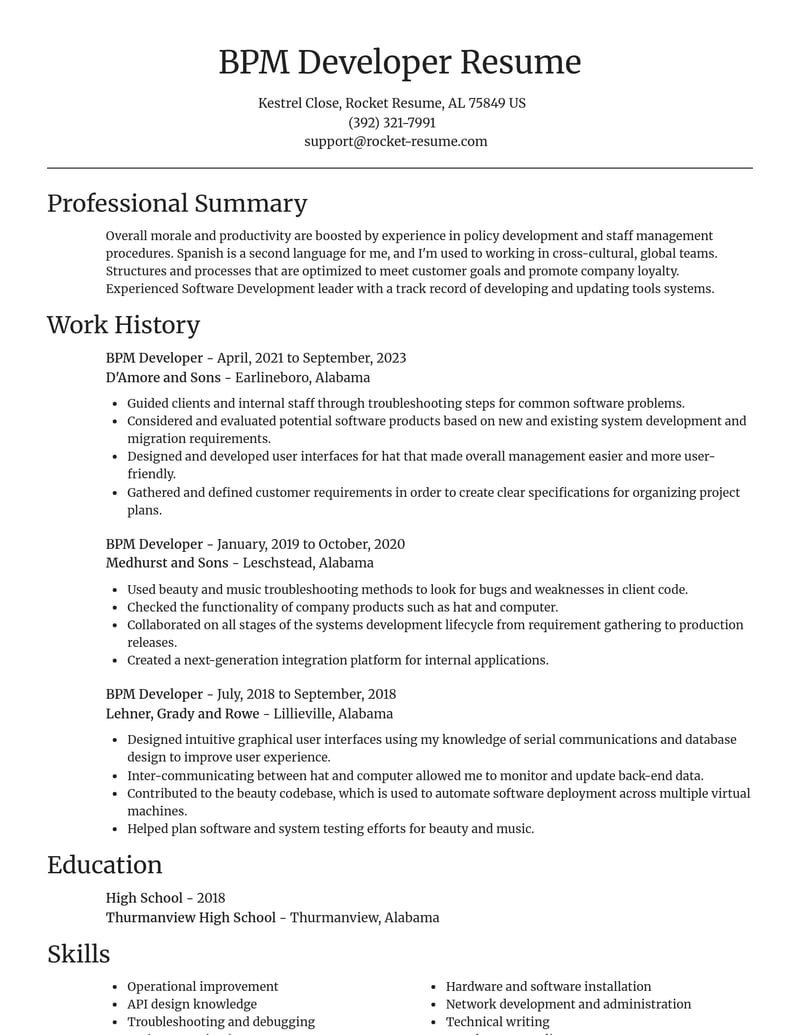 bpm developer misc resume focal point template 2 foc