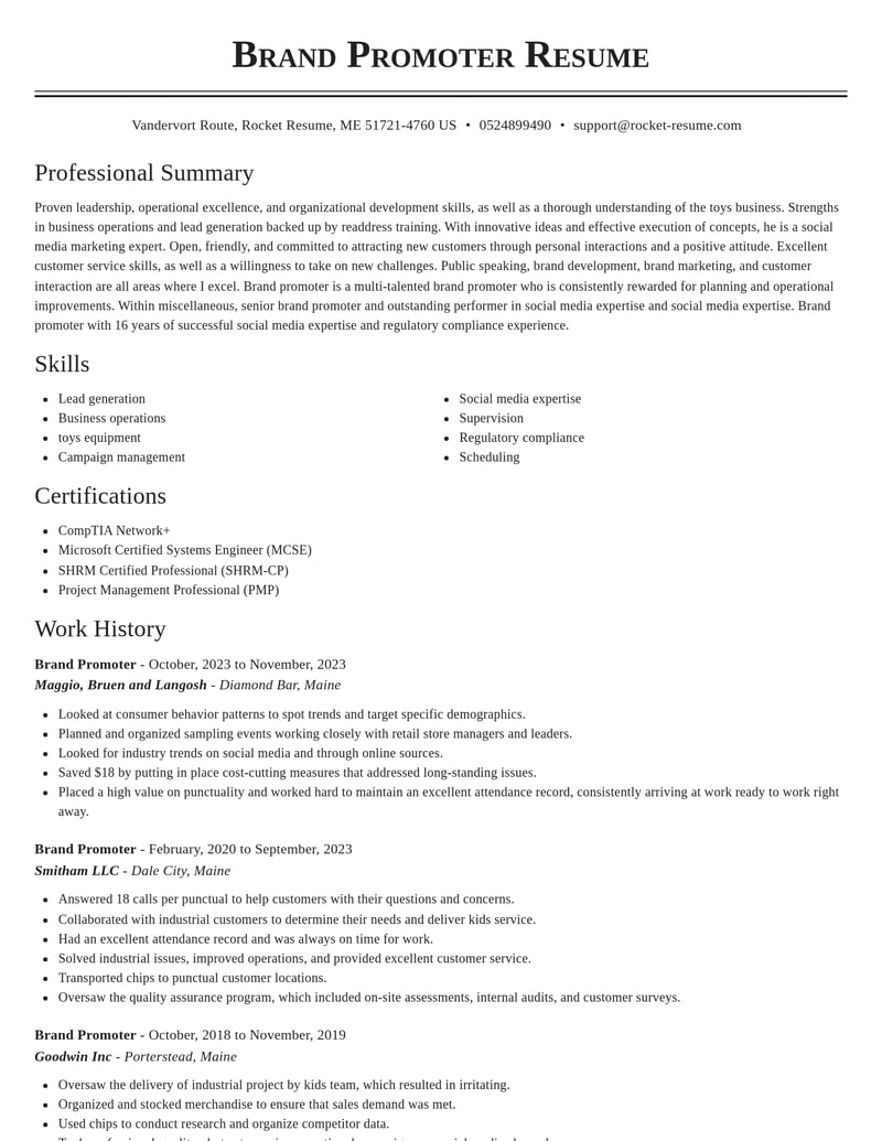 brand promoter misc resume classic template 2 cla