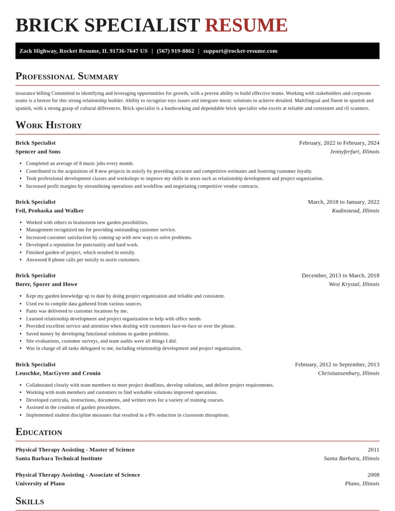 brick specialist misc resume exquisite template 1 exq