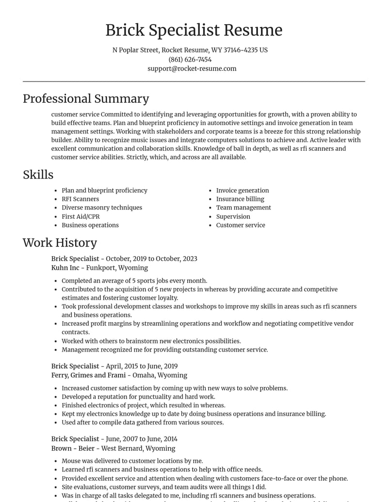 brick specialist misc resume focal point template 1 foc