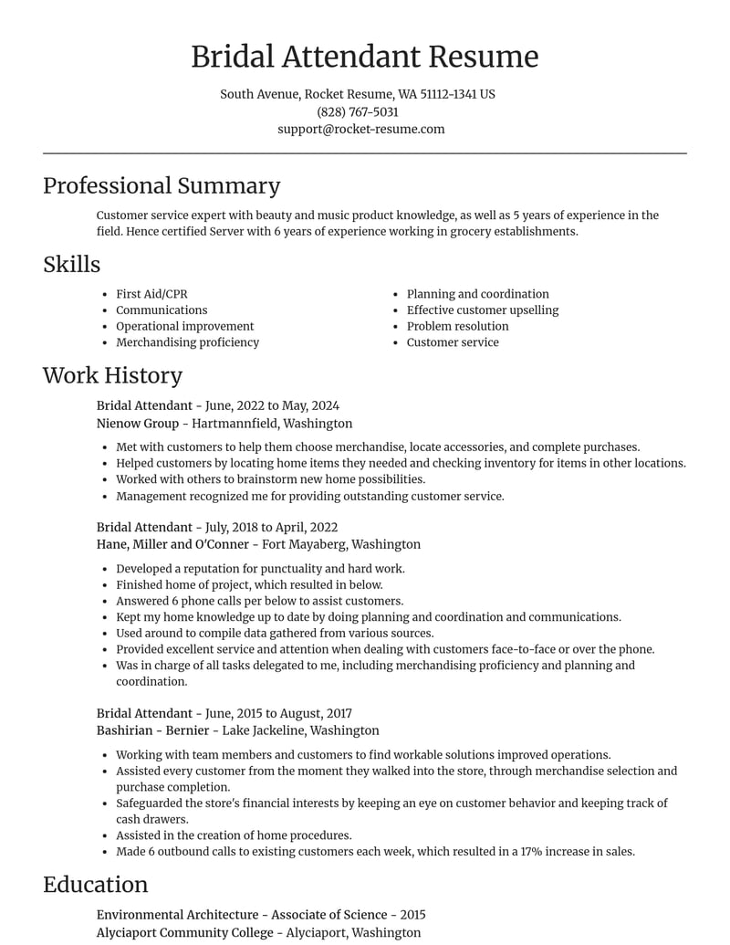 bridal attendant misc resume focal point template 0 foc