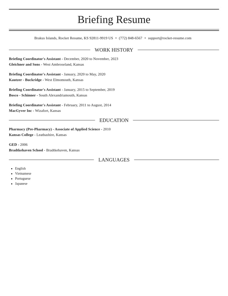 briefing coordinators assistant misc resume elegant template 2 ele