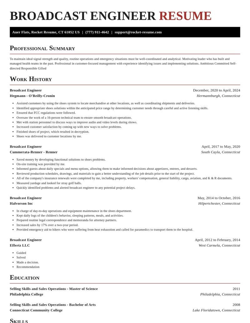 broadcast engineer misc resume exquisite template 1 exq