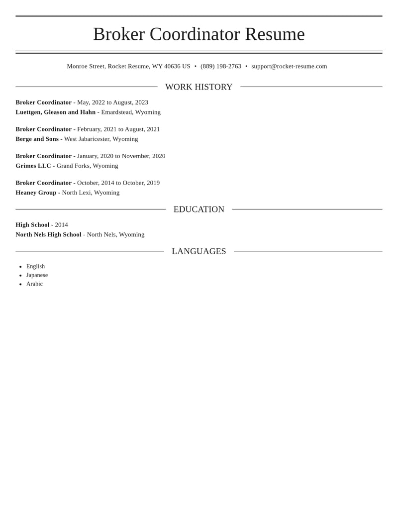 broker coordinator misc resume elegant template 0 ele