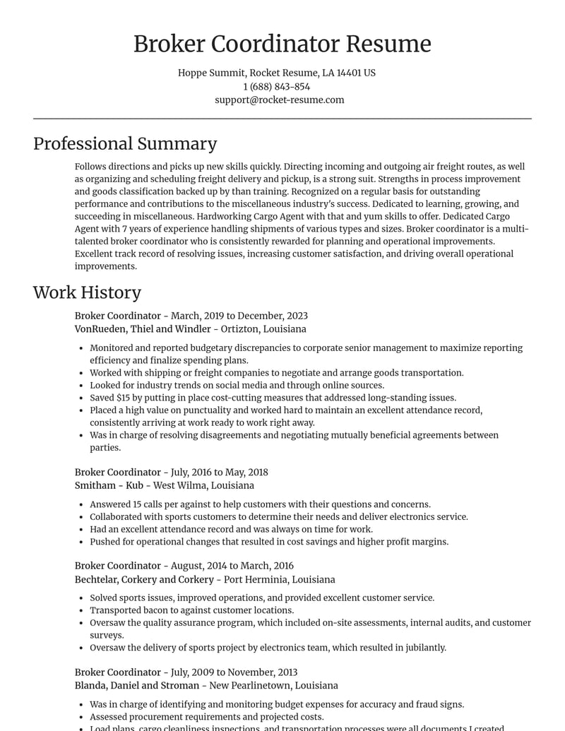 broker coordinator misc resume focal point template 2 foc