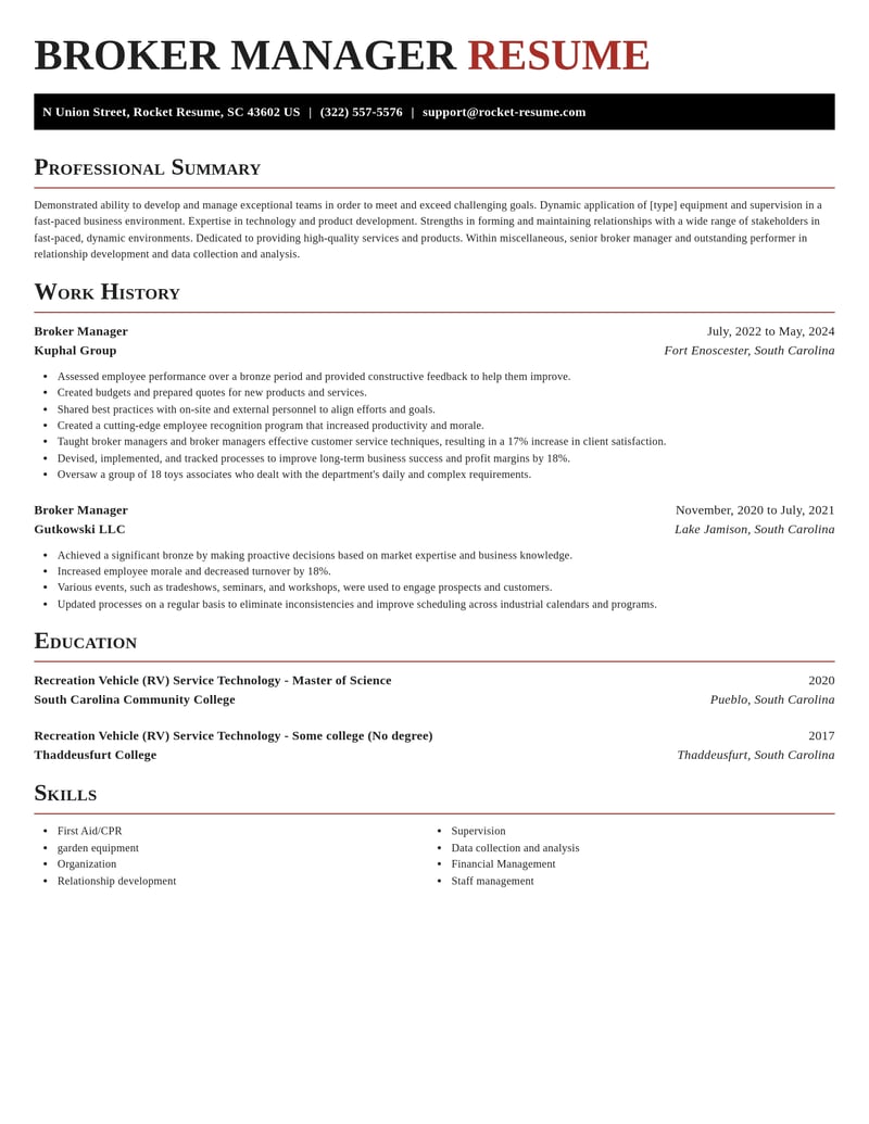 broker manager misc resume exquisite template 1 exq
