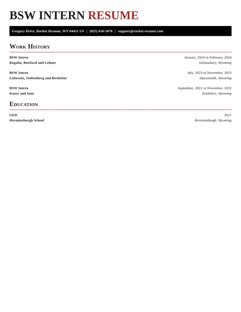 bsw intern misc resume exquisite template 1 exq