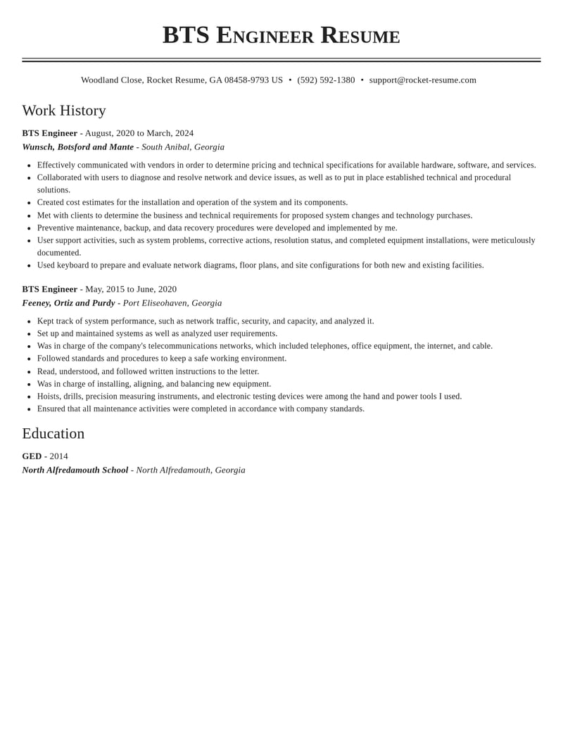 bts engineer misc resume classic template 0 cla