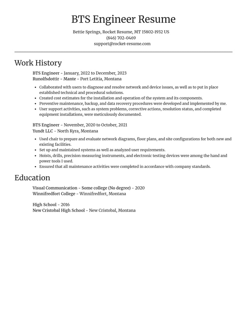 bts engineer misc resume focal point template 2 foc