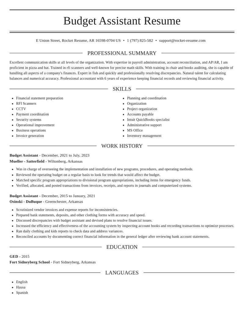 budget assistant misc resume elegant template 2 ele