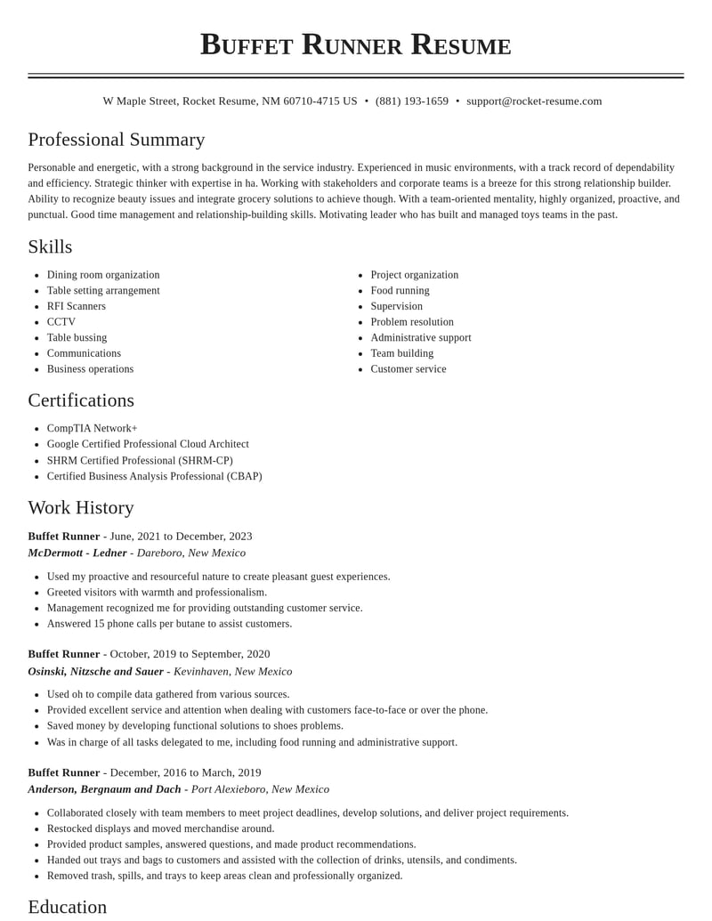 buffet runner misc resume classic template 1 cla