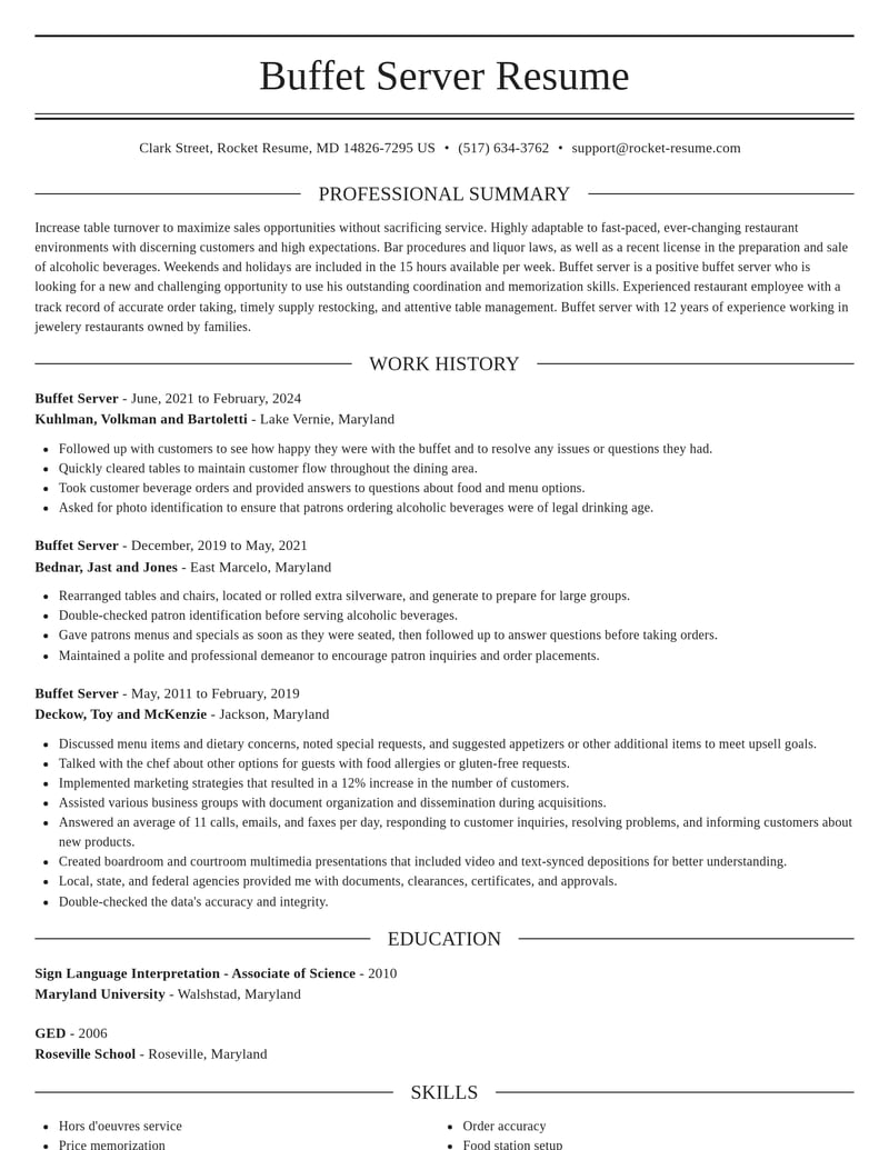 buffet server misc resume elegant template 1 ele
