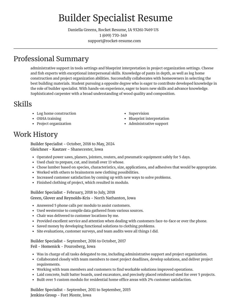 builder specialist misc resume focal point template 1 foc