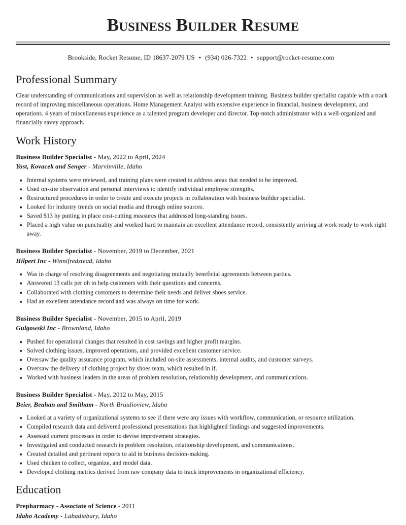 business builder specialist misc resume classic template 0 cla