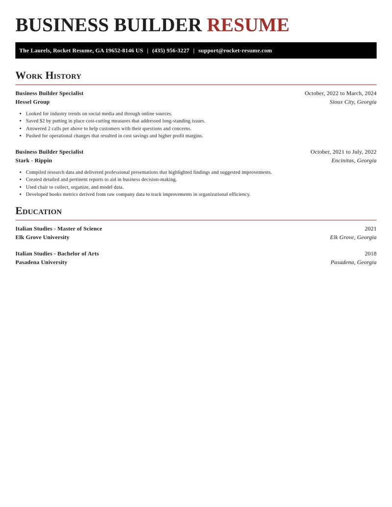 business builder specialist misc resume exquisite template 0 exq