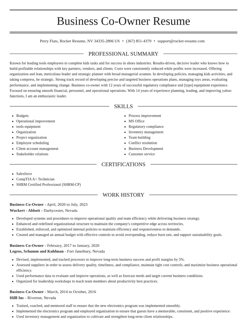 business co owner misc resume elegant template 0 ele