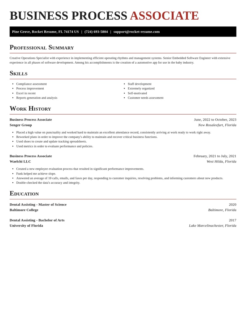 business process associate misc resume exquisite template 1 exq