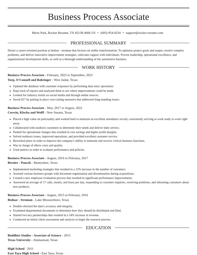 business process associate misc resume elegant template 2 ele