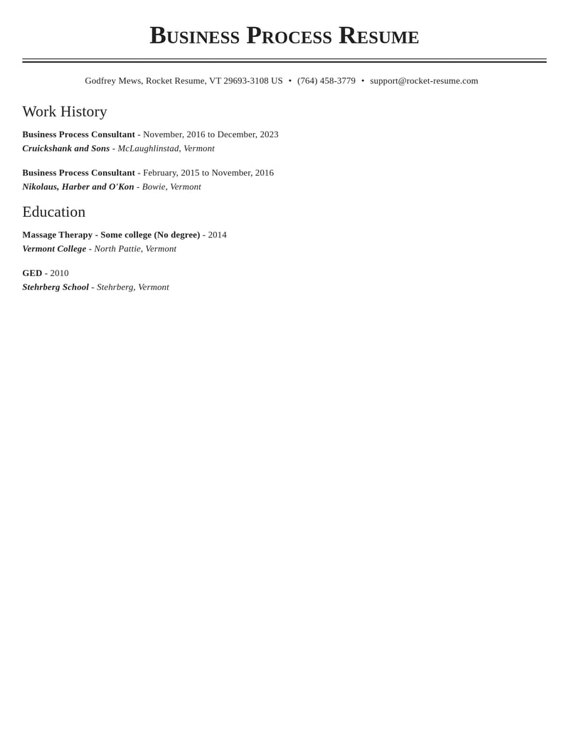 business process consultant misc resume classic template 2 cla