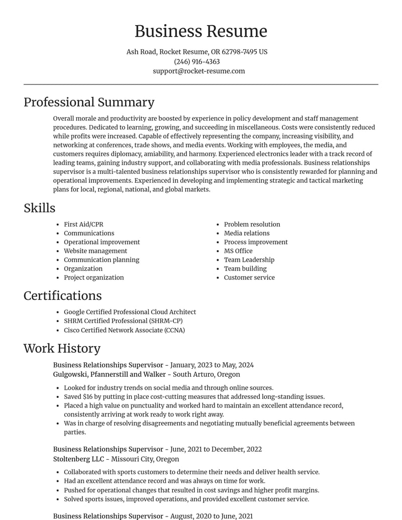 business relationships supervisor misc resume focal point template 1 foc