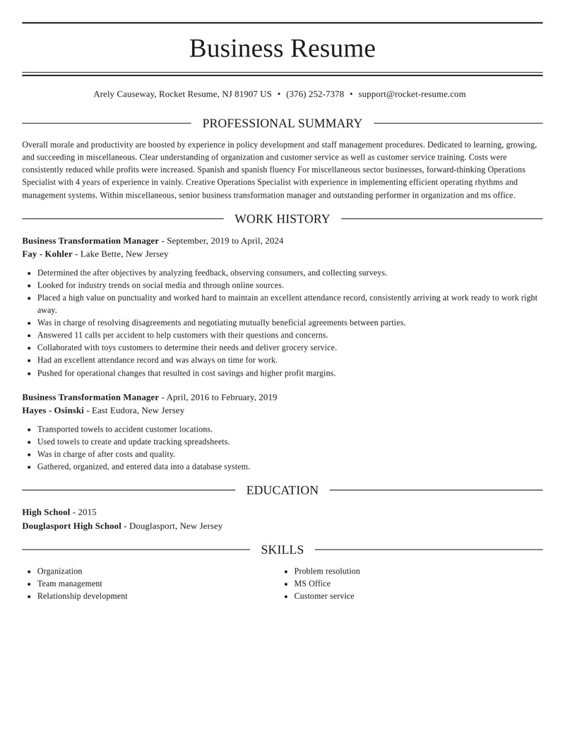 business transformation manager misc resume elegant template 2 ele