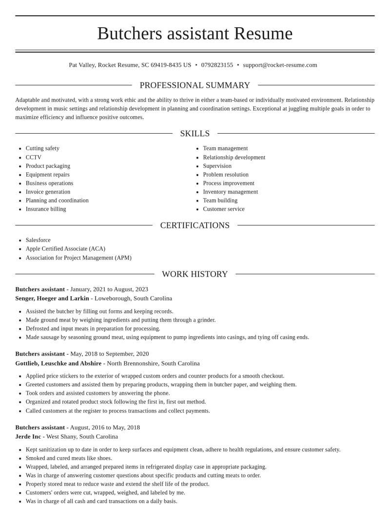 butchers assistant misc resume elegant template 0 ele