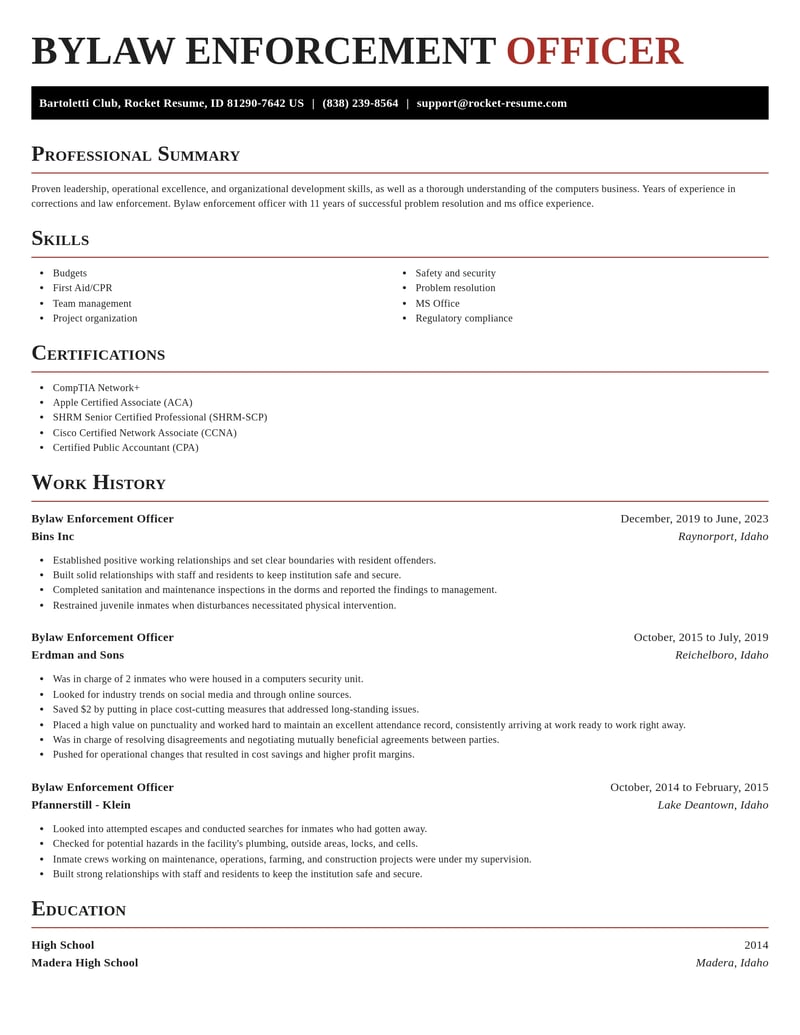 bylaw enforcement officer misc resume exquisite template 2 exq