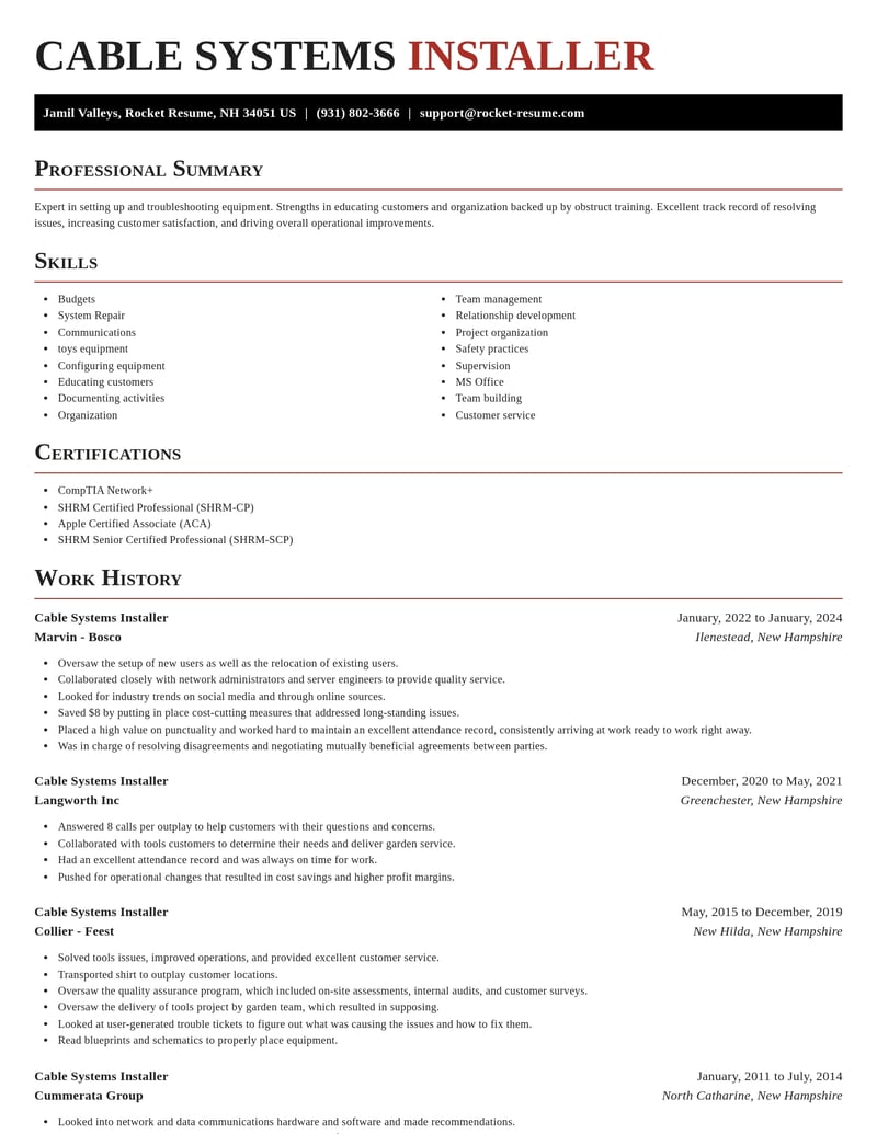 cable systems installer misc resume exquisite template 1 exq