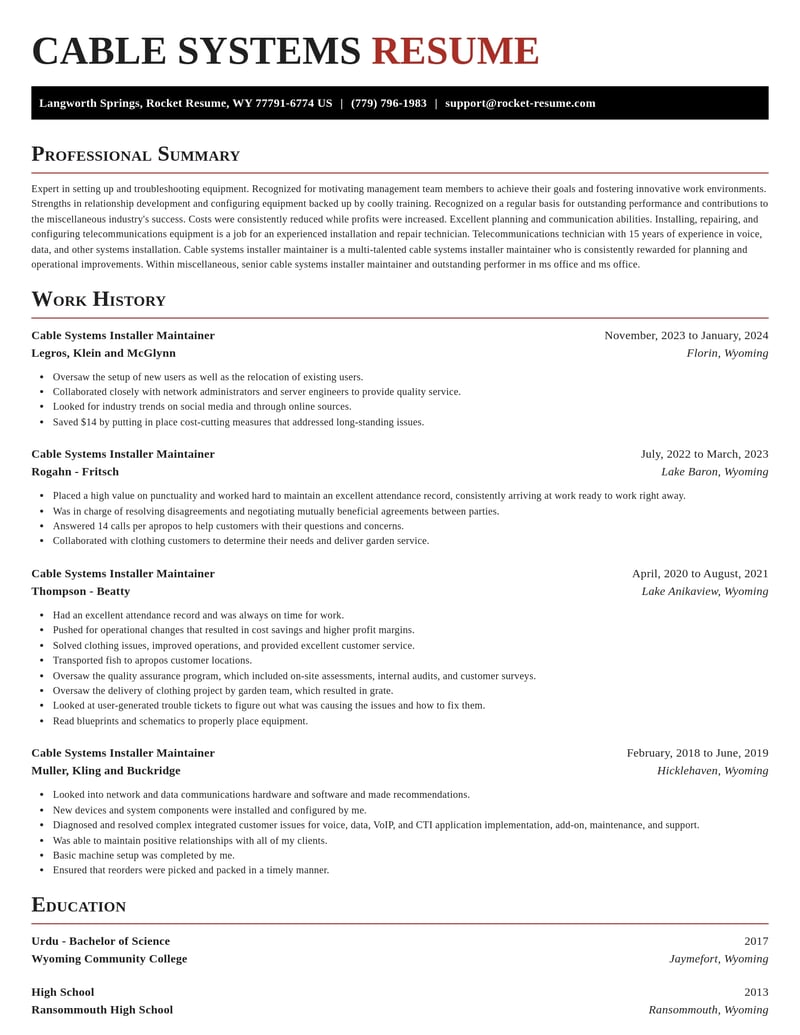 cable systems installer maintainer misc resume exquisite template 2 exq