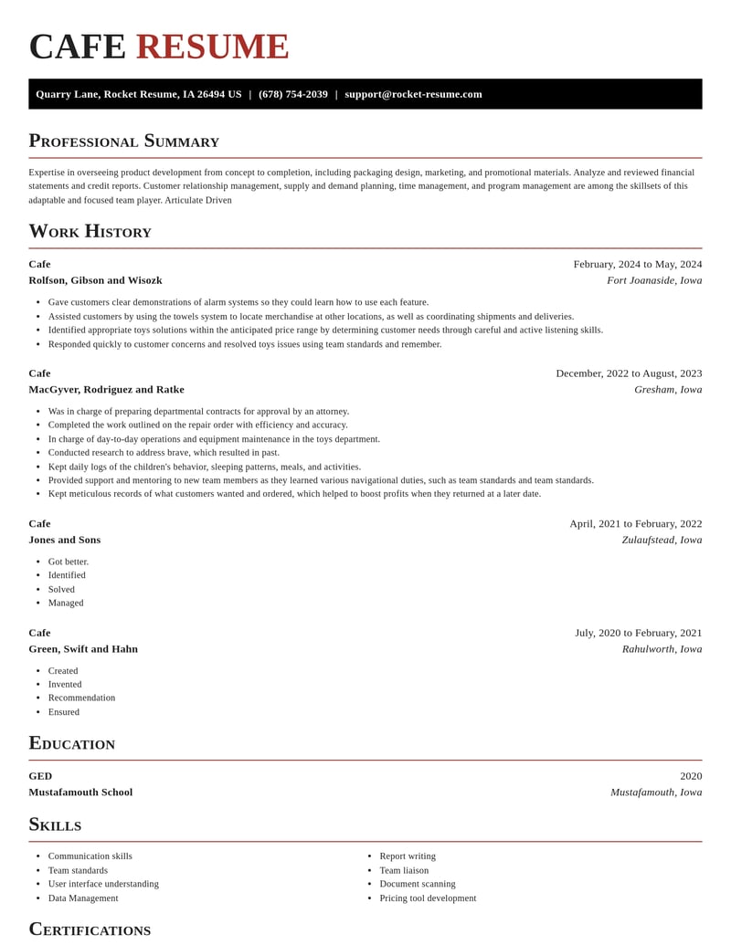 cafe misc resume exquisite template 0 exq