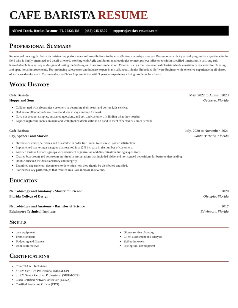 cafe barista misc resume exquisite template 1 exq