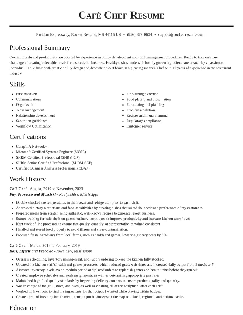 cafe chef misc resume classic template 0 cla
