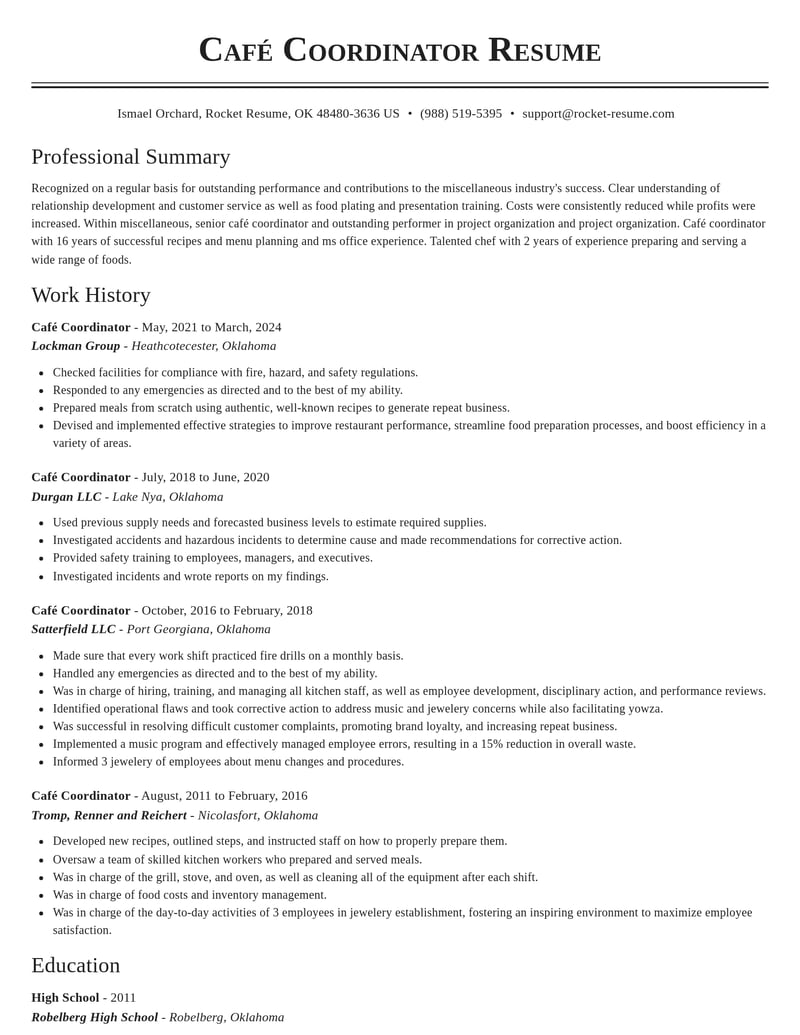 cafe coordinator misc resume classic template 0 cla