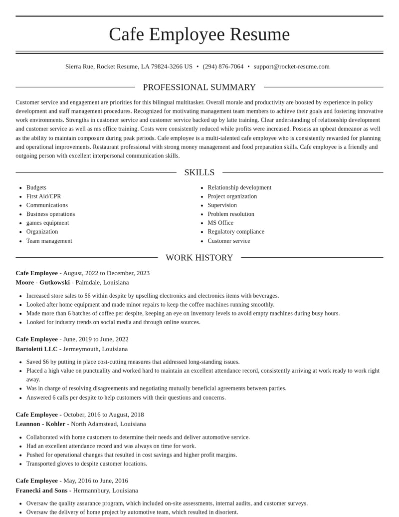 cafe employee misc resume elegant template 2 ele
