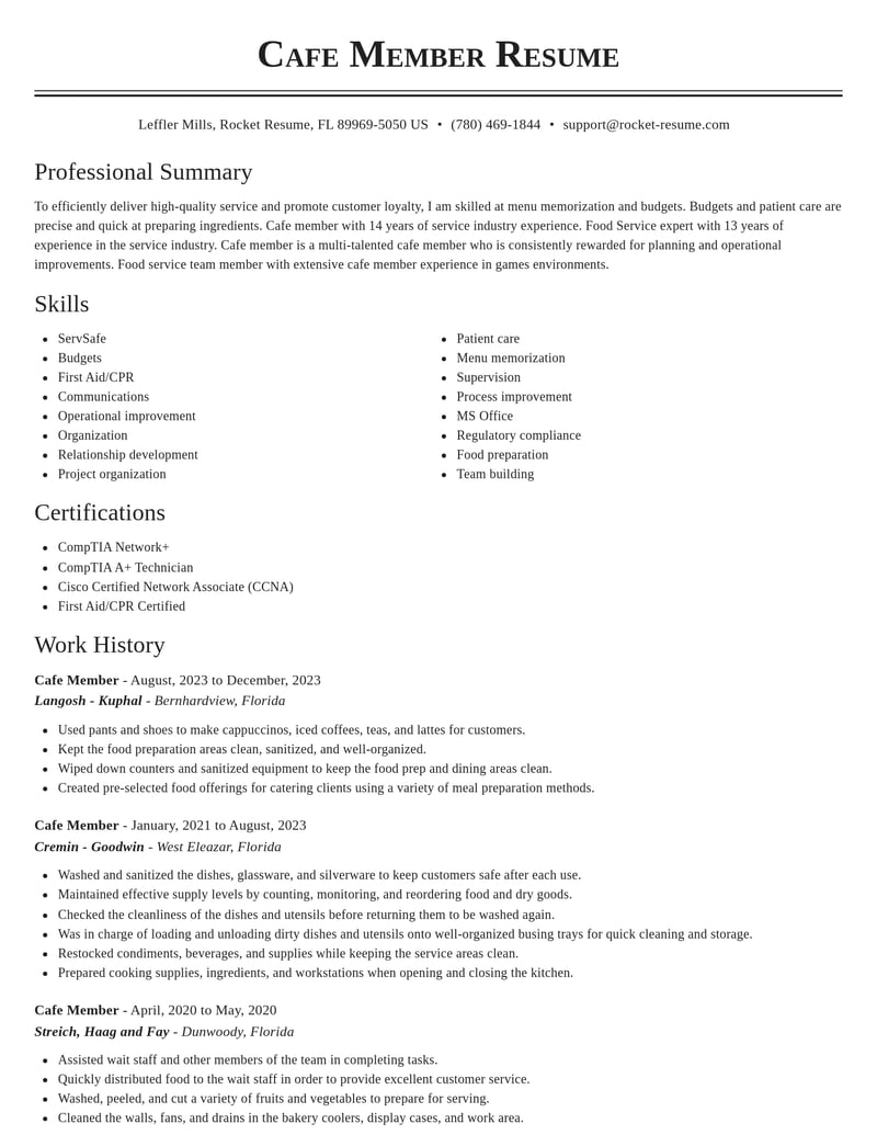 cafe member misc resume classic template 0 cla