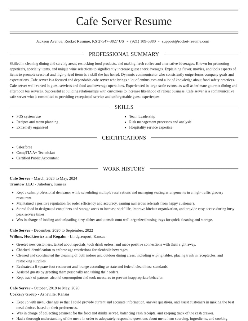 cafe server misc resume elegant template 0 ele
