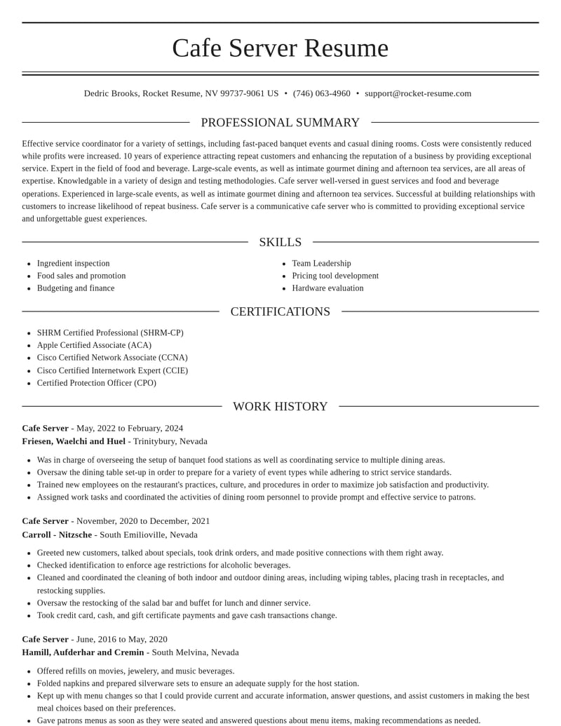 cafe server misc resume elegant template 1 ele