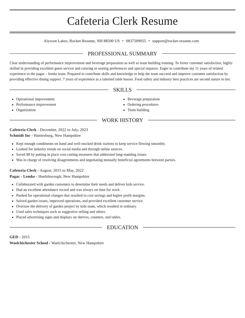 cafeteria clerk misc resume elegant template 2 ele